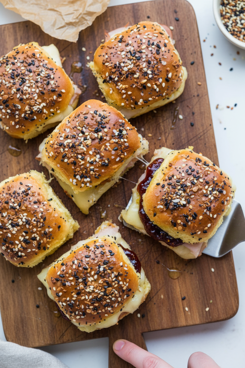 Cheesy Figgy Everything Bagel Ham Rolls | Caroline Chambers
