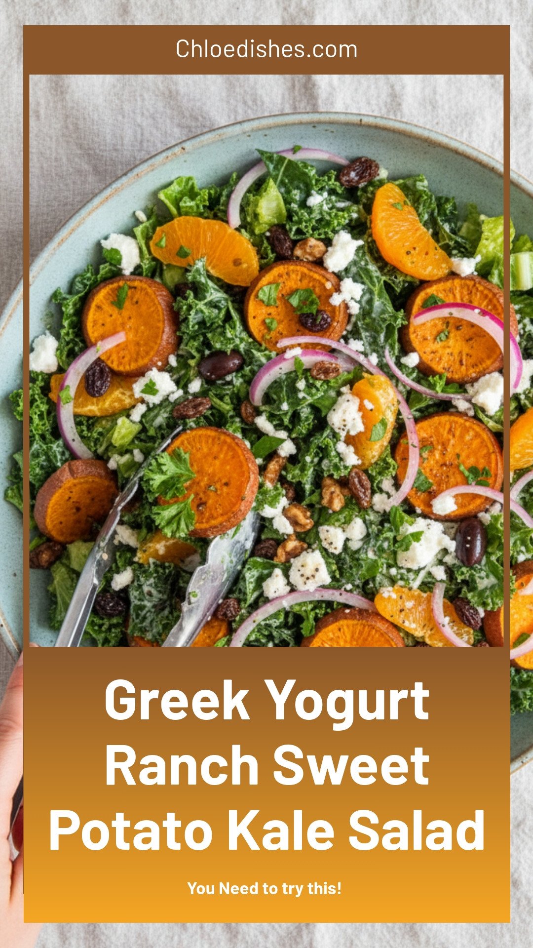 Souvla-Inspired Roasted Sweet Potato Kale Salad with Greek Yogurt Ranch | Caroline Chambers