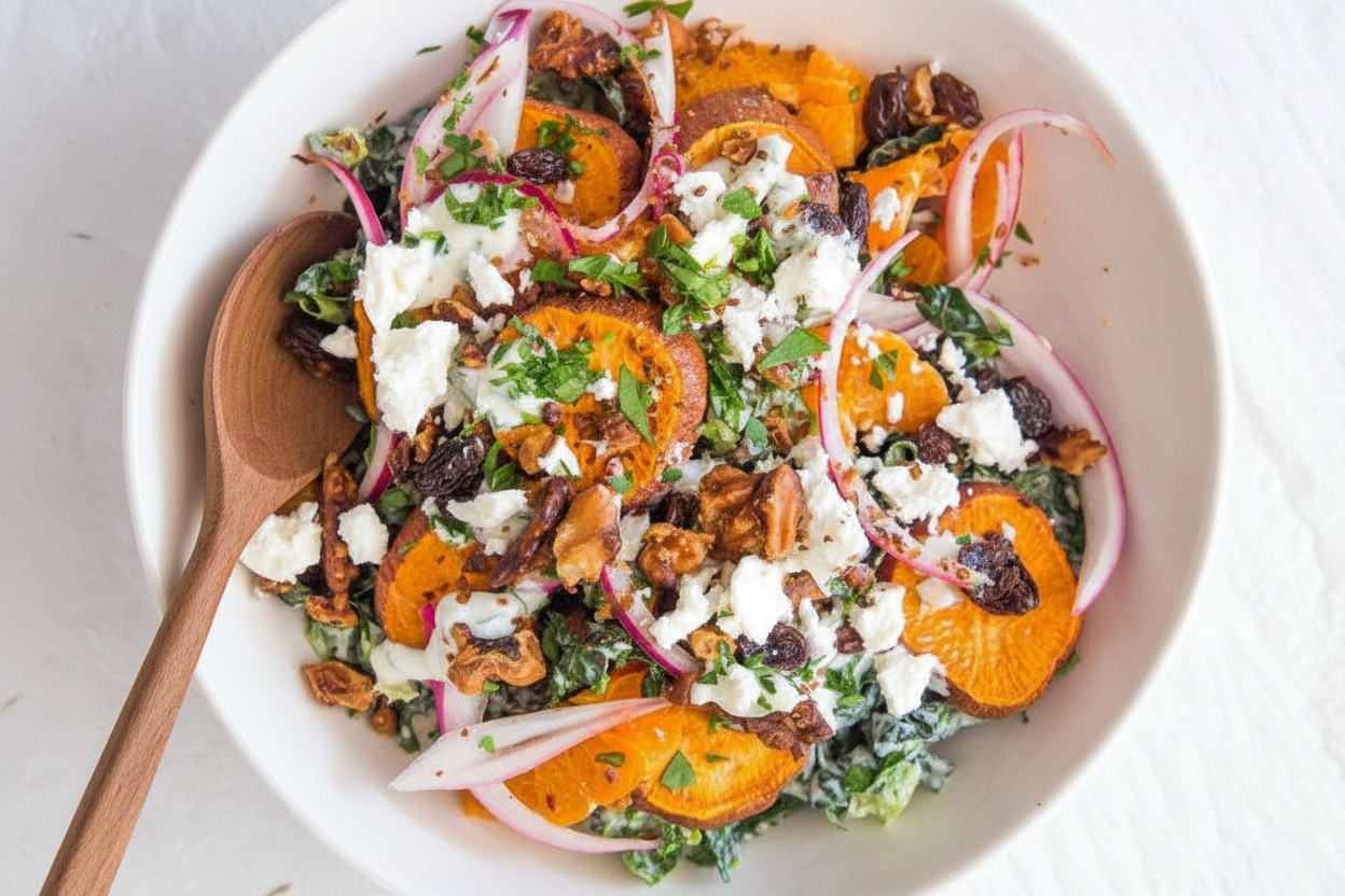 Greek Yogurt Ranch Sweet Potato Kale Salad