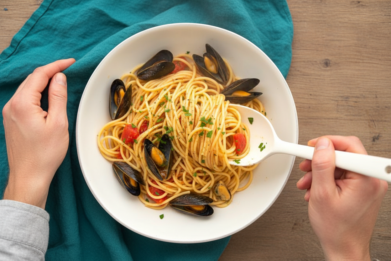 Linguini with Mussels | Caroline Chambers: Linguini with Mussels Recipe by Caroline Chambers