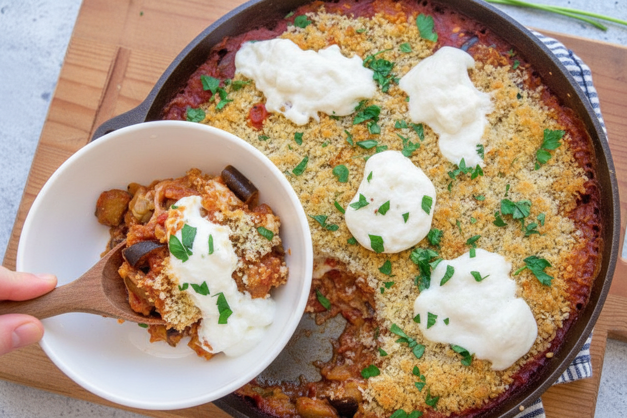 One Skillet Eggplant Parm with Burrata