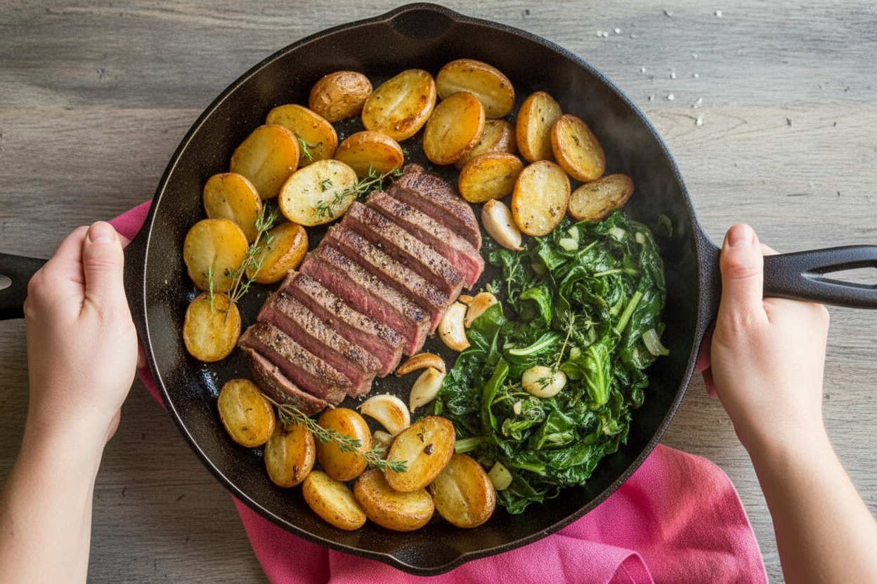 One Skillet Steak Dinner for Two