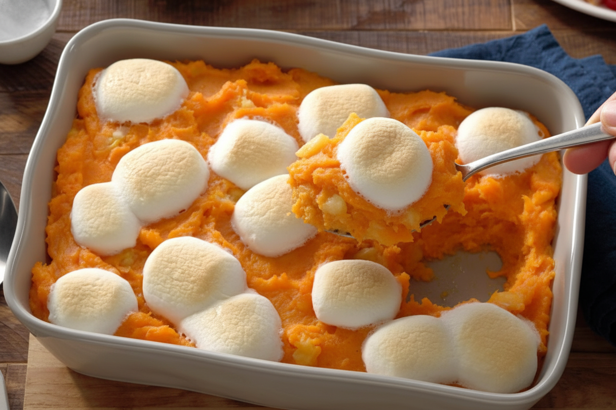 Watch Us Make: Pineapple Sweet Potato Casserole with Marshmallows
