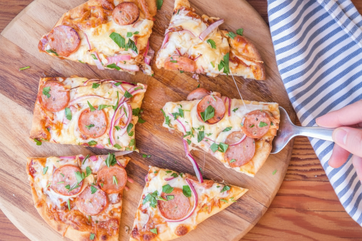 Quick BBQ Chicken Sausage Naan Pizza Recipe