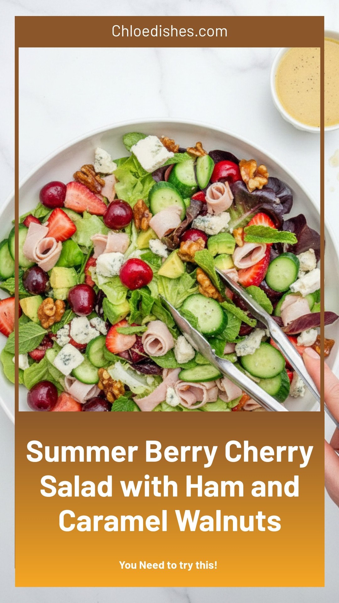 Summer Berry Cherry Salad with Ham, Salted Caramel Walnuts and Maple Vinaigrette | Caroline Chambers