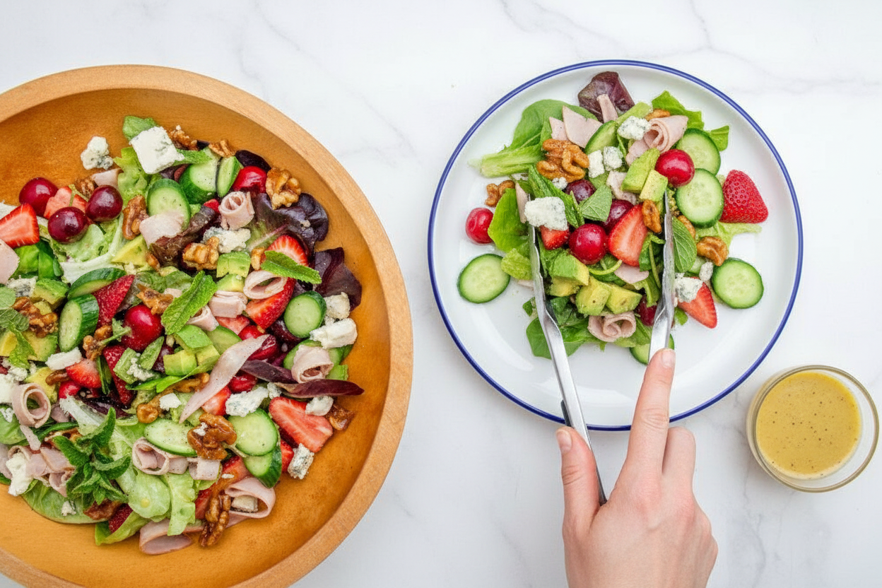Summer Berry Cherry Salad with Ham, Salted Caramel Walnuts and Maple Vinaigrette | Caroline Chambers