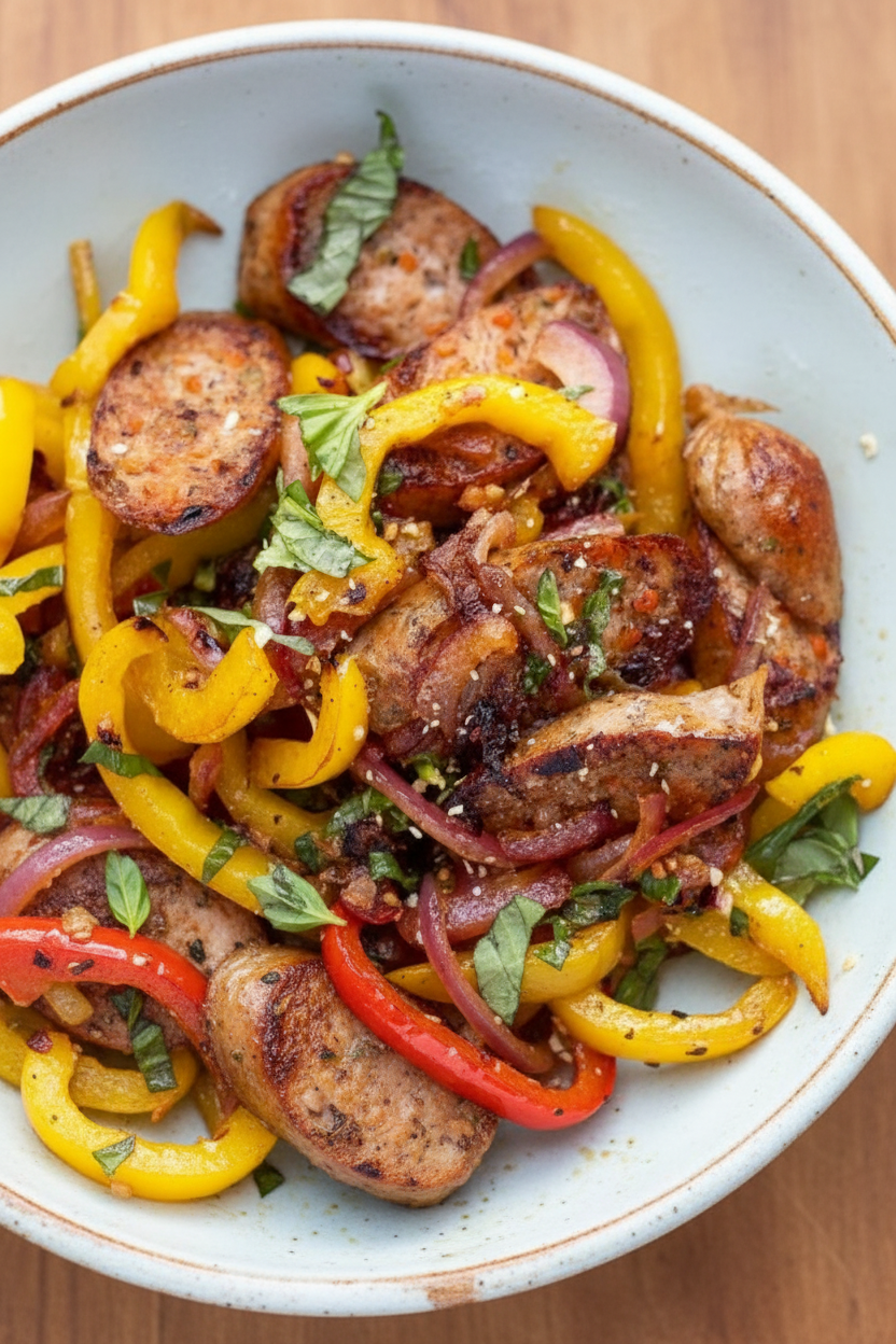 15 Minute Sausage and Peppers with Basil | Caroline Chambers