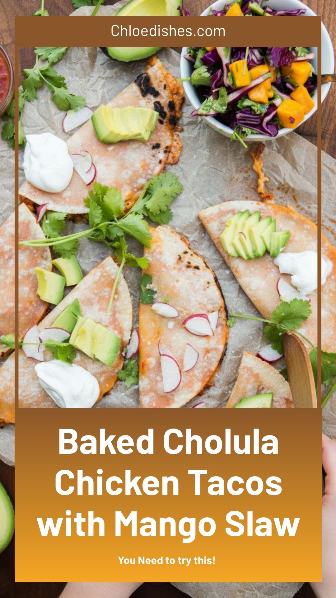 Baked Cholula Chicken Tacos with Mango Slaw | Caroline Chambers