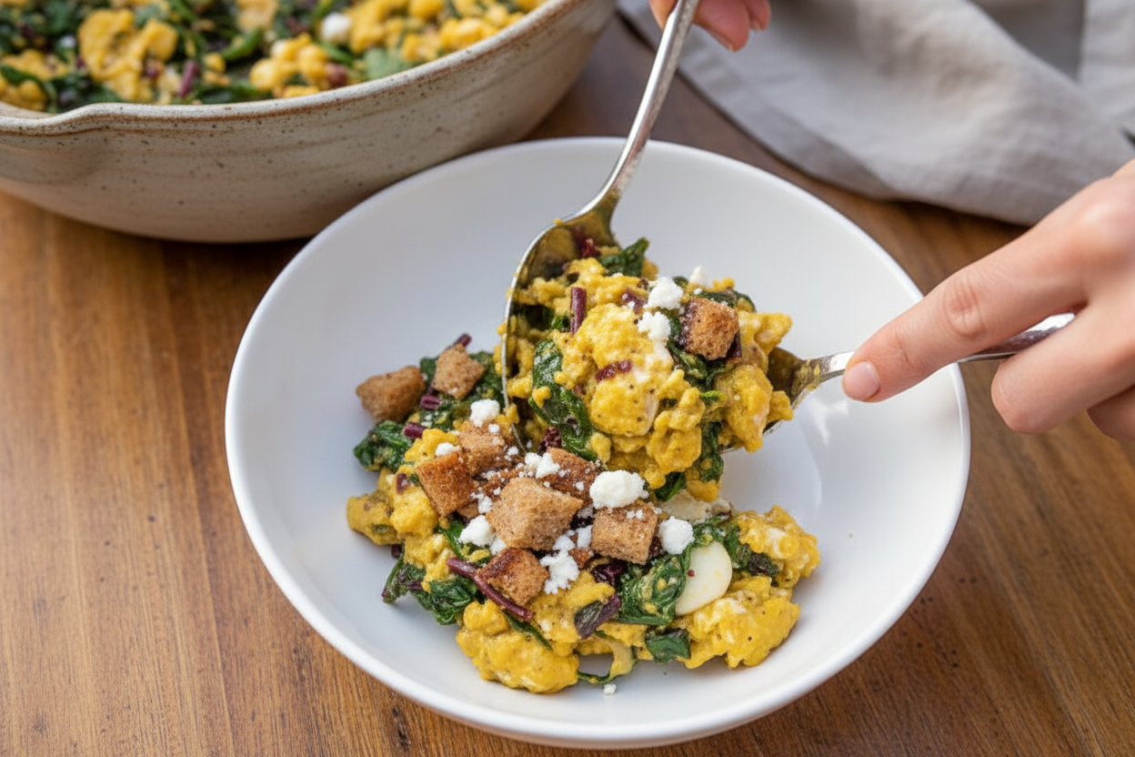 Caroline Chambers Cheesy Greens Breakfast Scramble