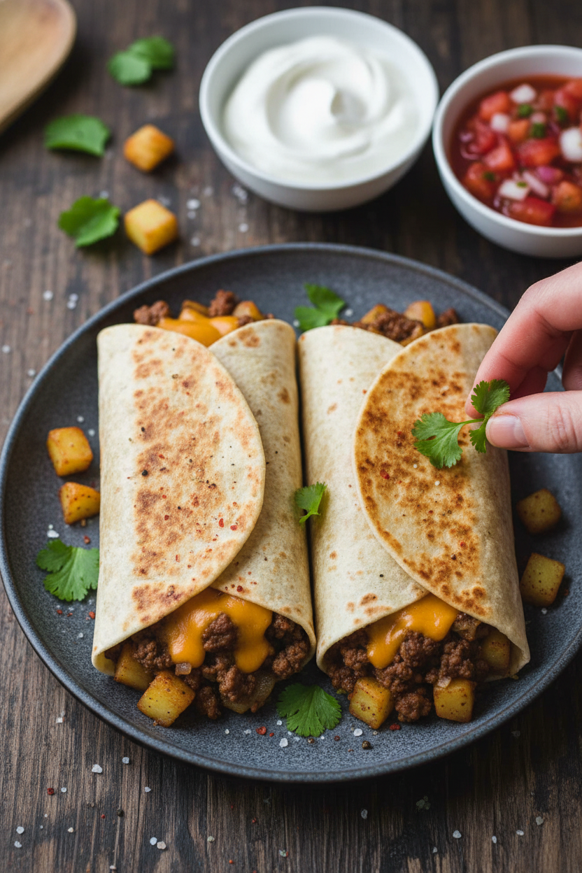 Cheesy Beef Potato Burritos Recipe