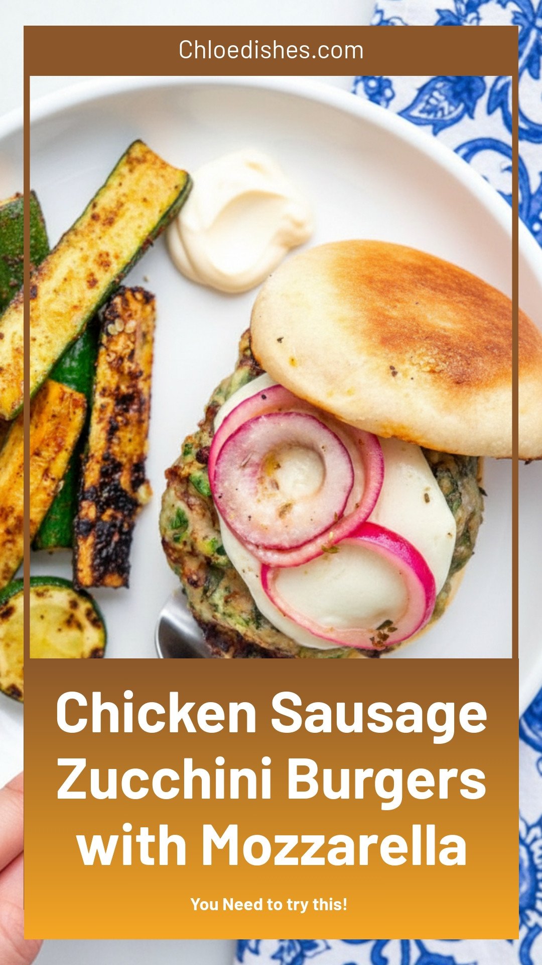 Chicken Sausage and Zucchini Burgers with Mozzarella and Marinated Red Onions | Caroline Chambers