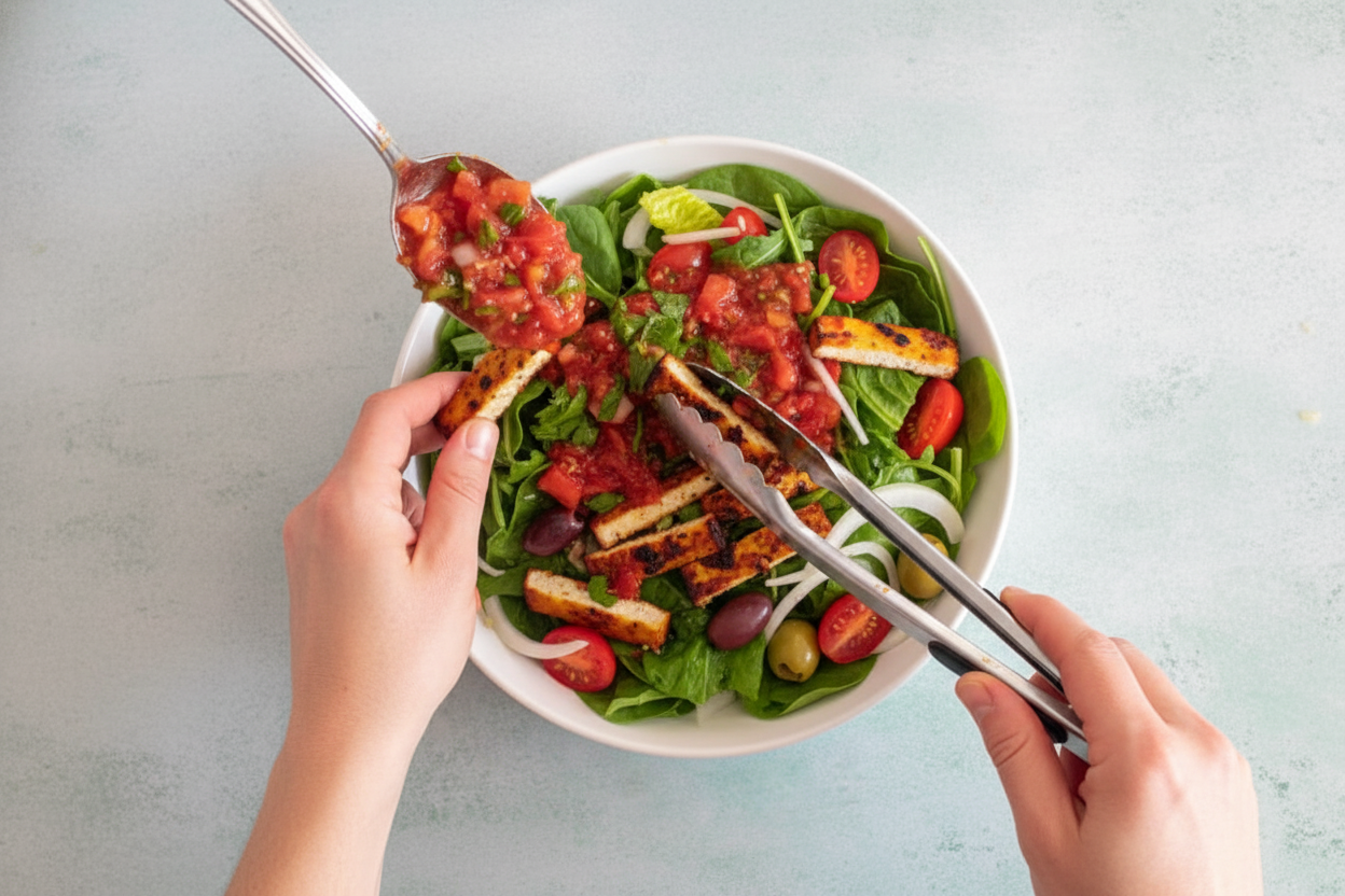 Crispy Air Fryer Tofu Salad with Salsa