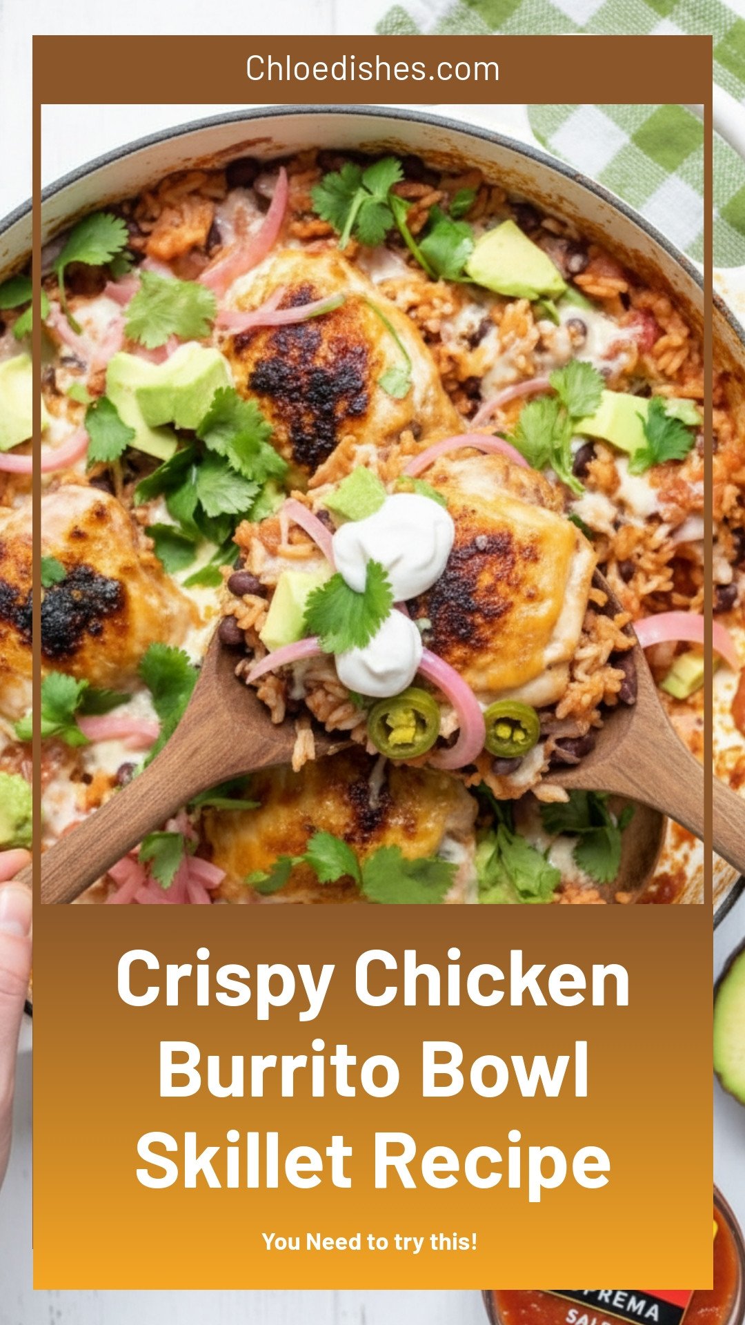 One-Skillet Crispy Chicken Burrito Bowls | Caroline Chambers
