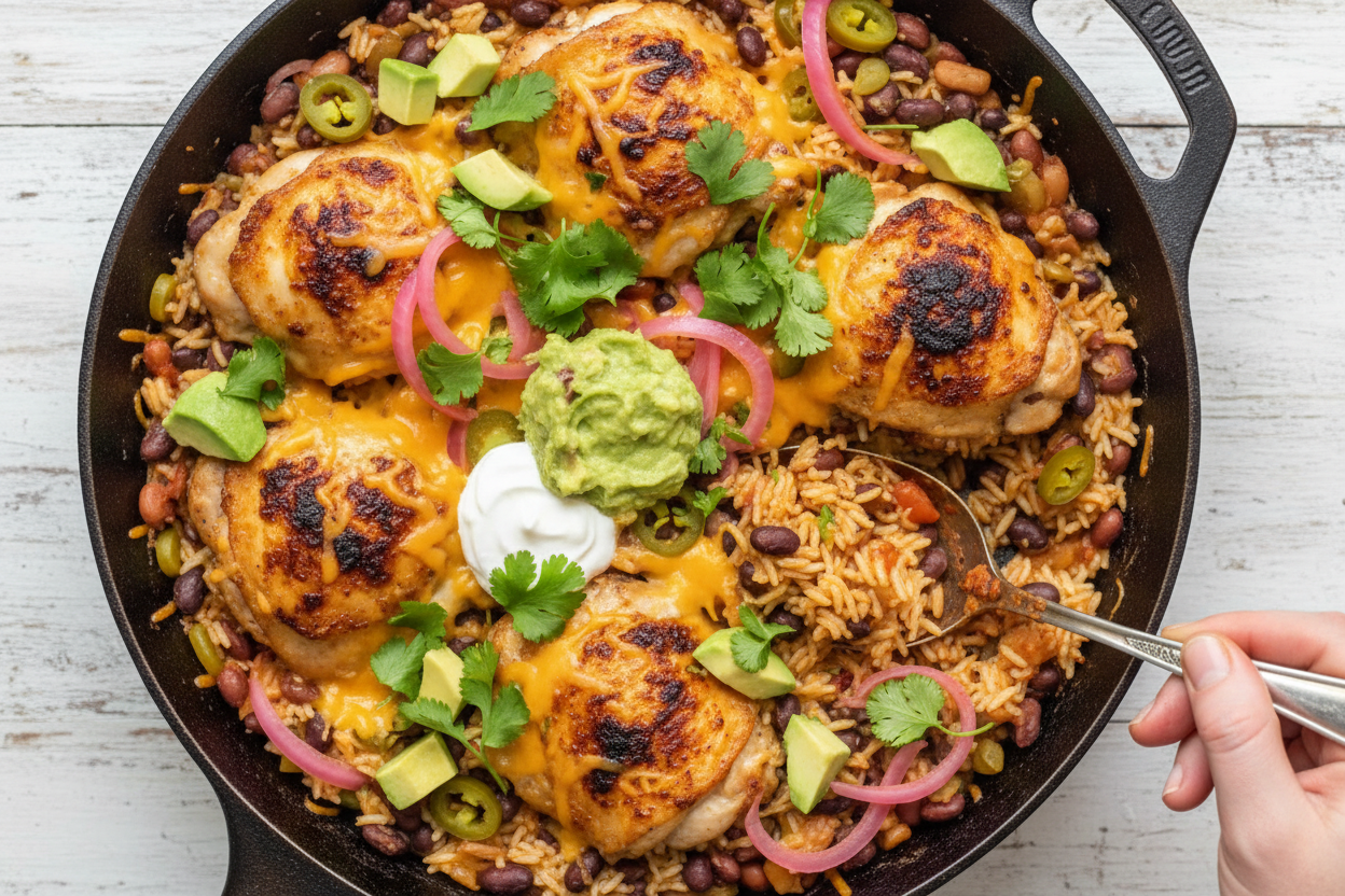 Crispy Chicken Burrito Bowl Skillet Recipe