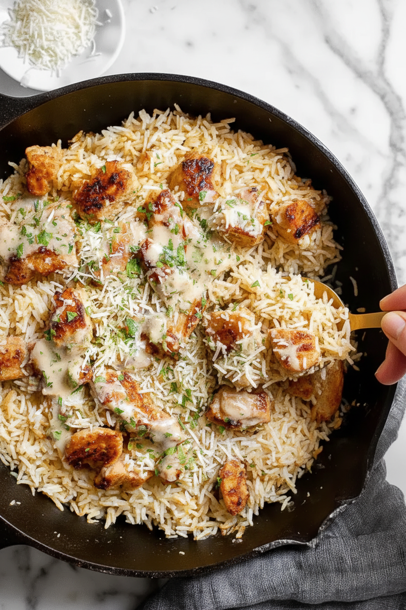 One Pan Garlic Parmesan Chicken with Rice