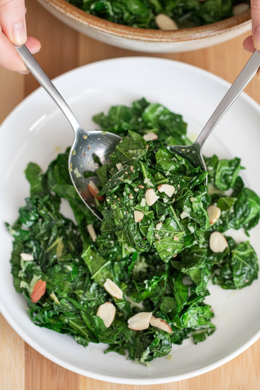 Sauteed Brussels Sprouts Tops with Garlic