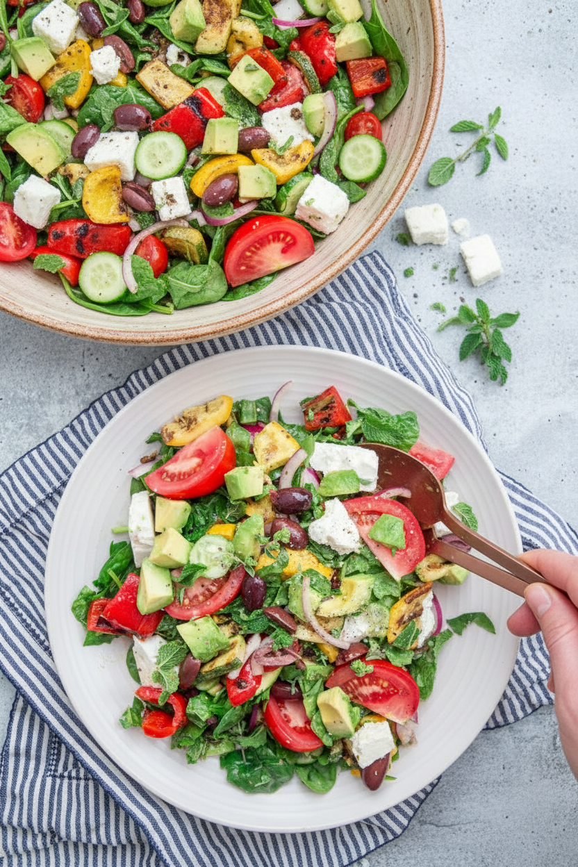 Grilled Summer Vegetable Greek Salad | Caroline Chambers