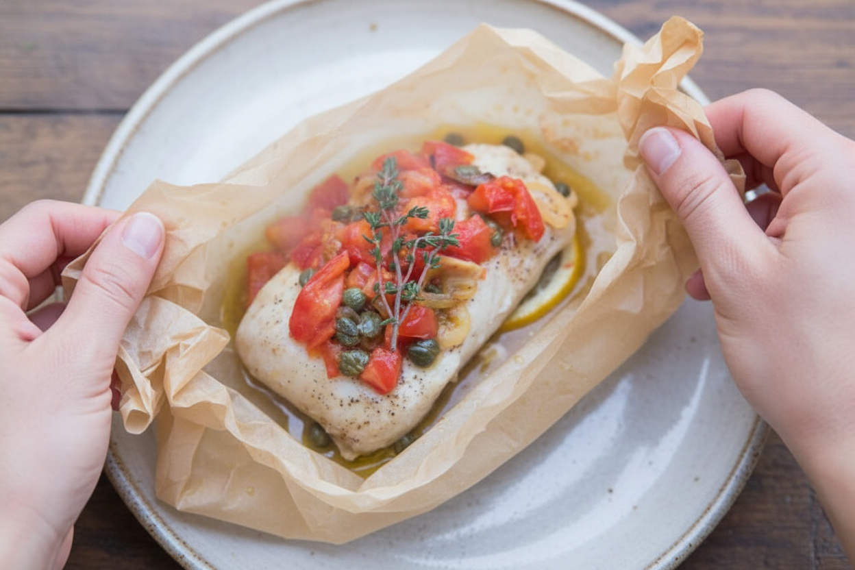 Heirloom Tomato Halibut en Papillote Recipe