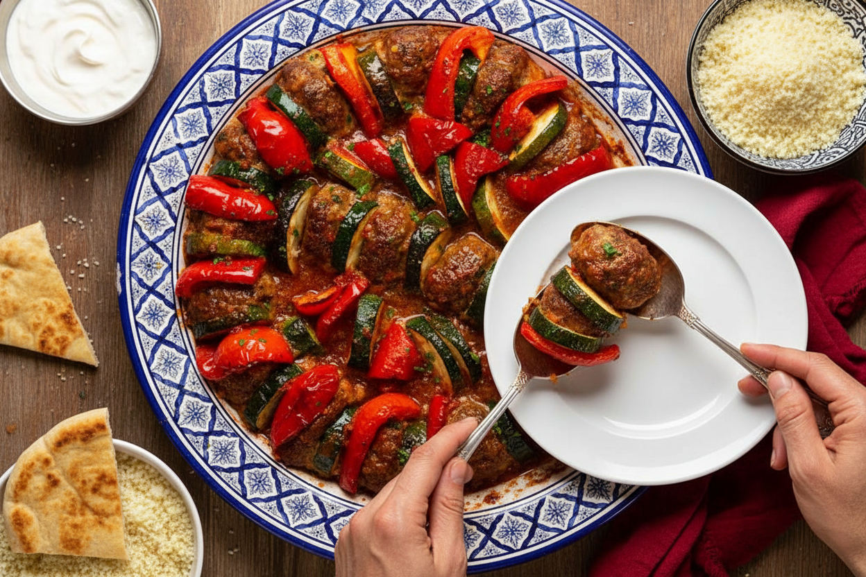 Moroccan Spiral Meatball Zucchini Bake