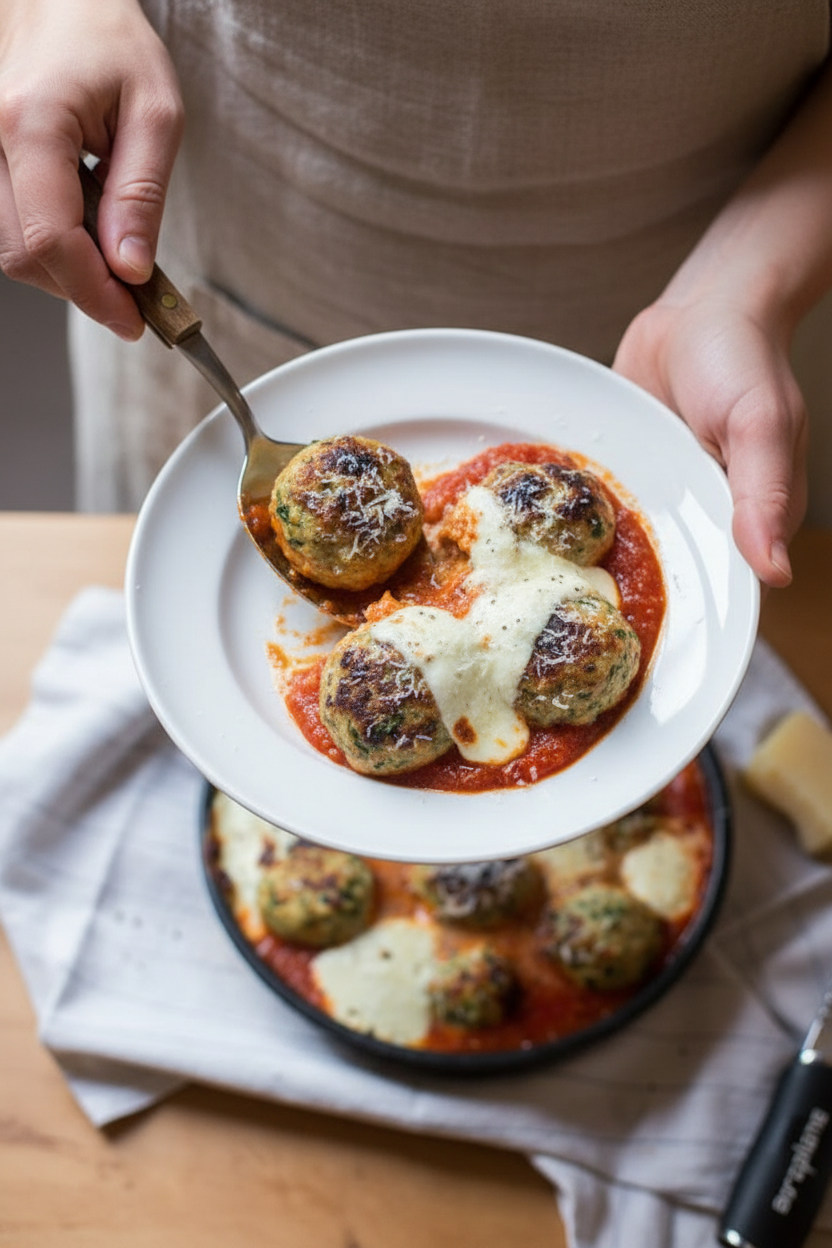 One-Pan Turkey-Spinach Meatball Parm | Caroline Chambers
