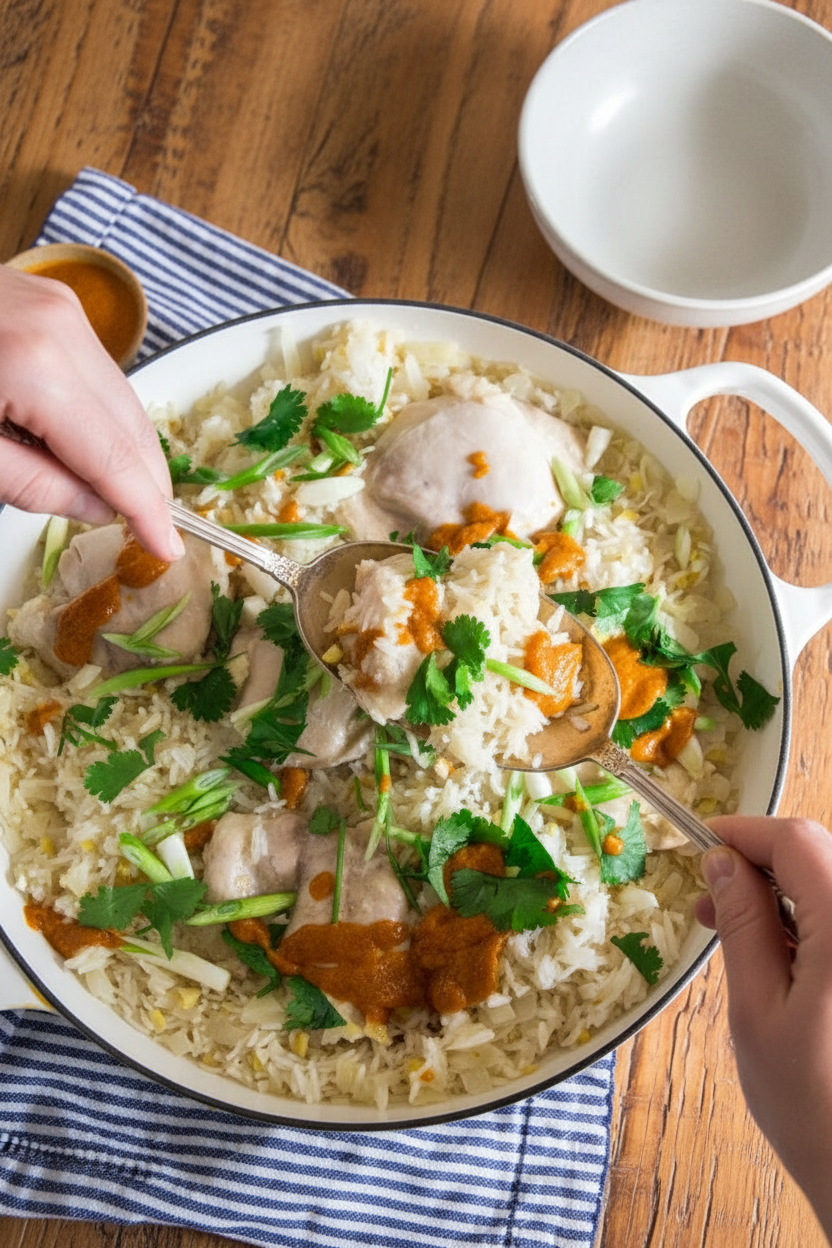 One-Pot Chicken and Rice with Peanut Coconut Curry Sauce | Caroline Chambers