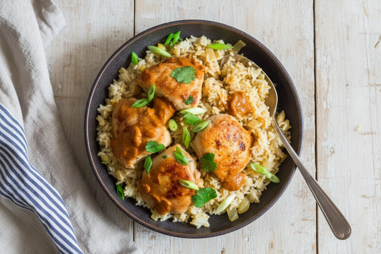 One Pot Chicken Rice Peanut Coconut Curry