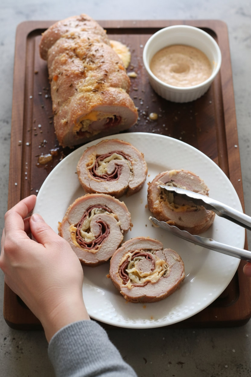 Rueben Stuffed Pork Tenderloin