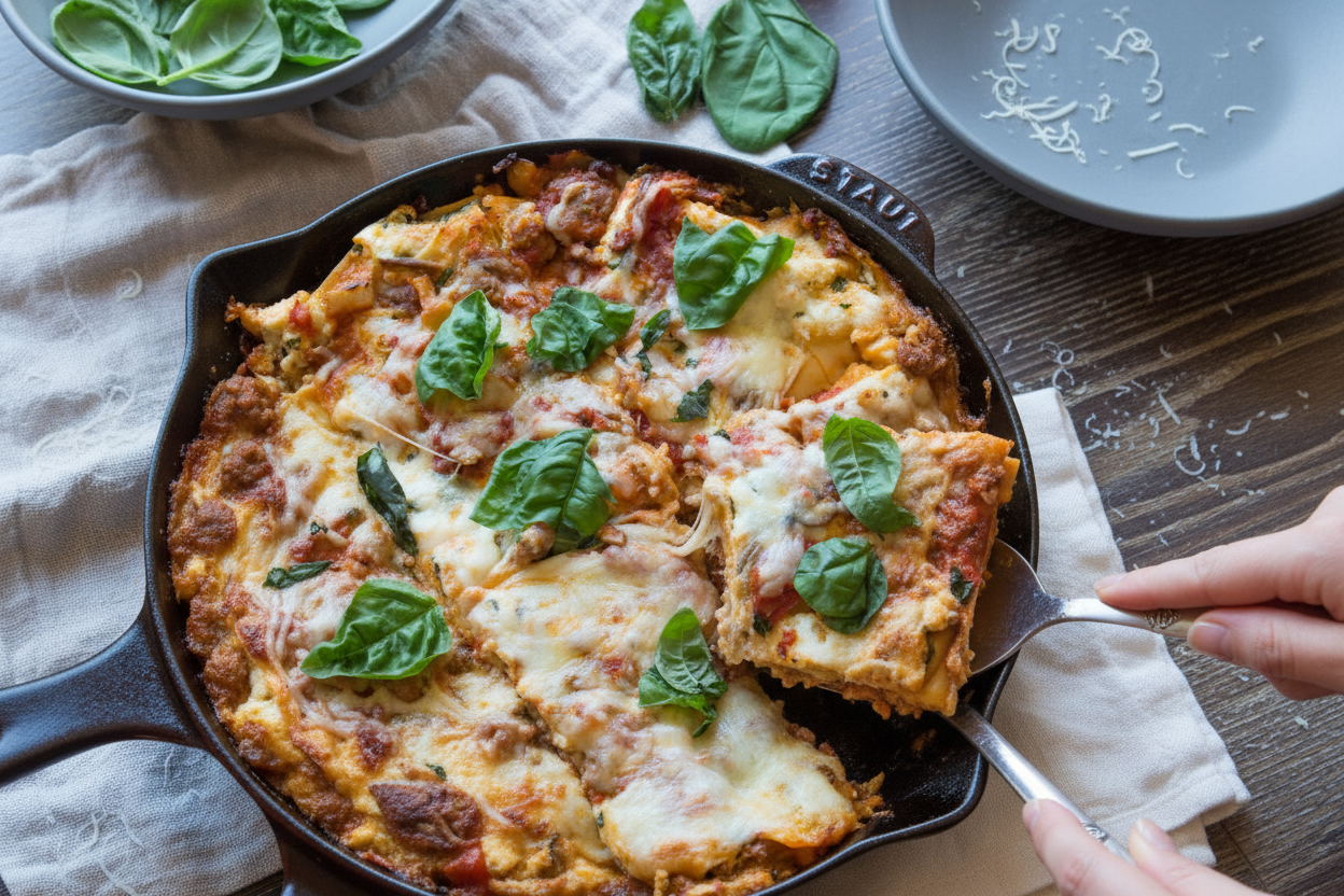 Skillet Mushroom Sausage Lasagna