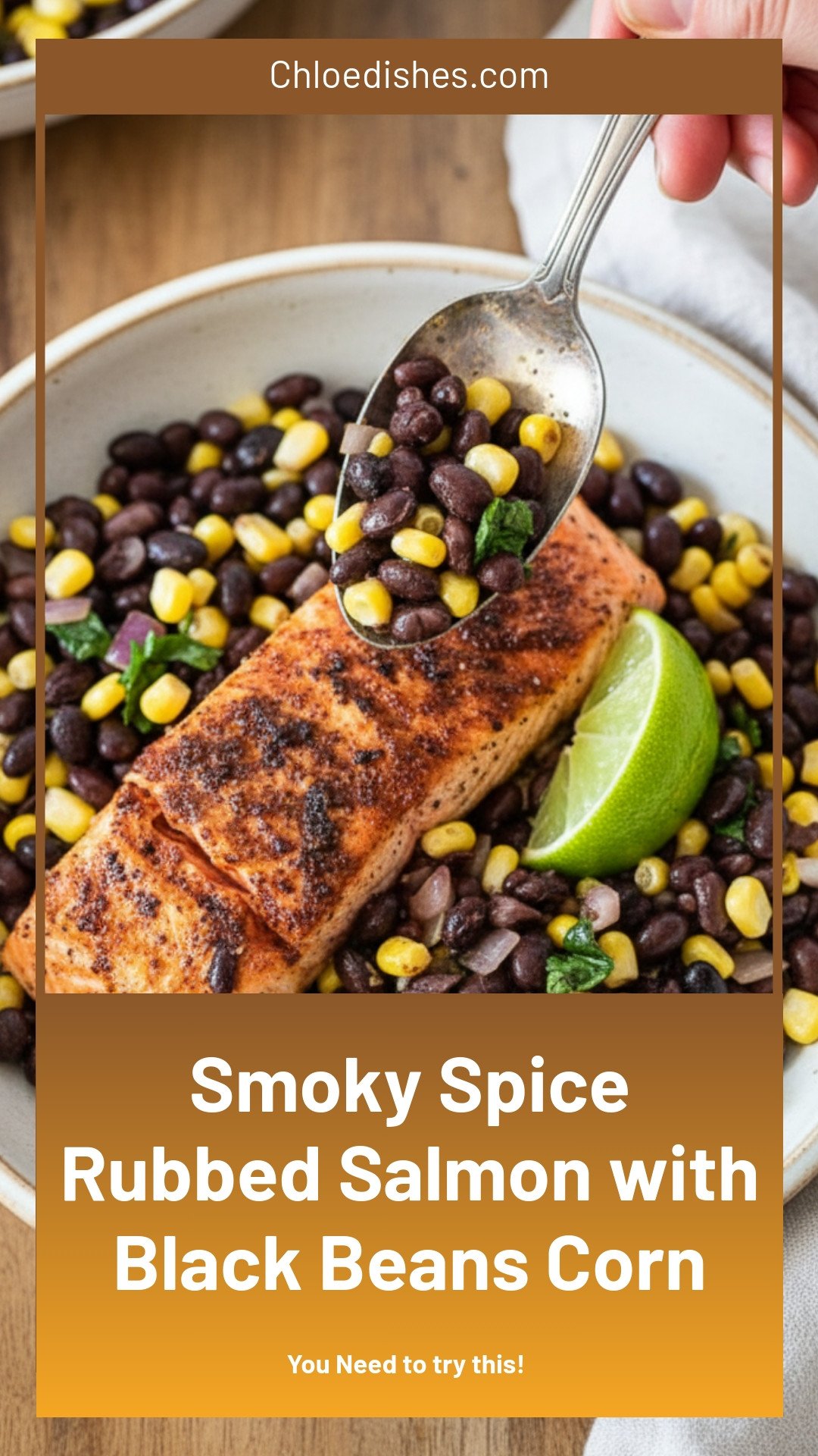 Smoky Spice Rubbed Grilled Salmon with Black Beans and Corn
