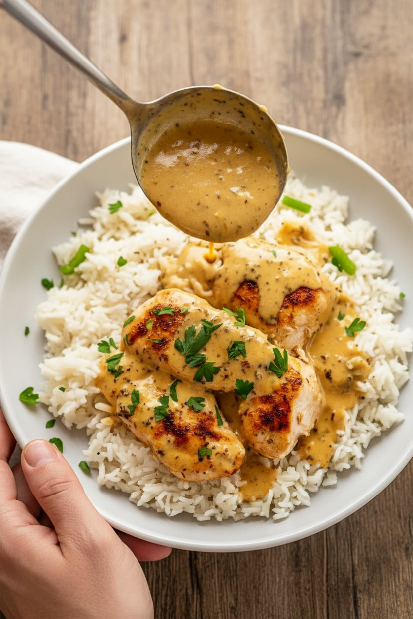 Smothered chicken and rice