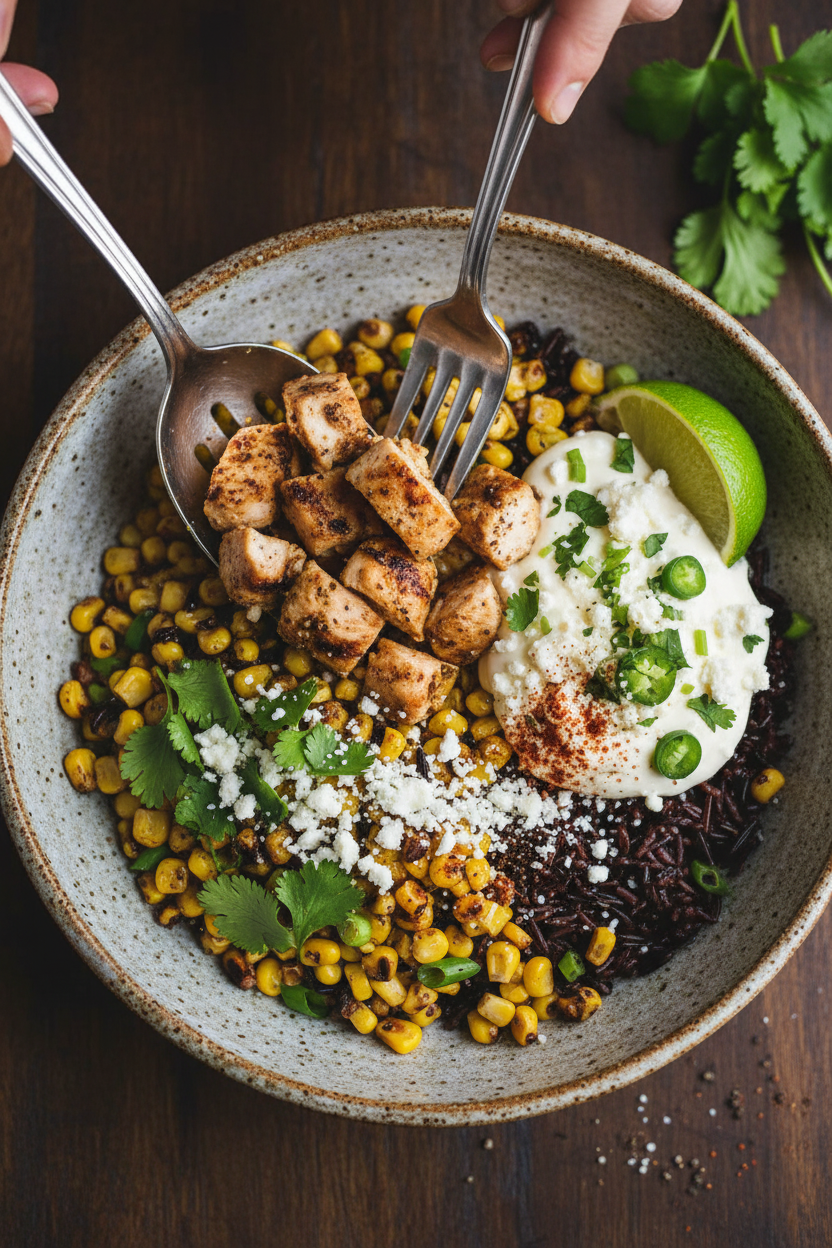Flavor Packed Street Corn Chicken Rice Bowl