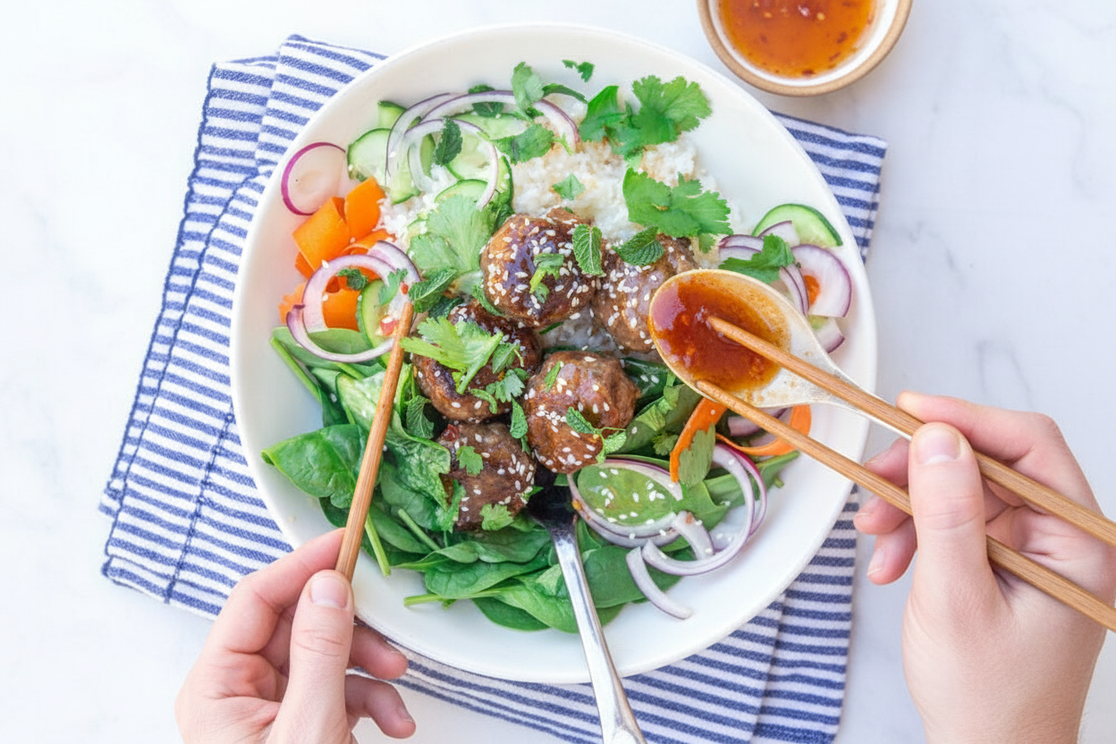 Sweet Chili Meatball Rice Bowls