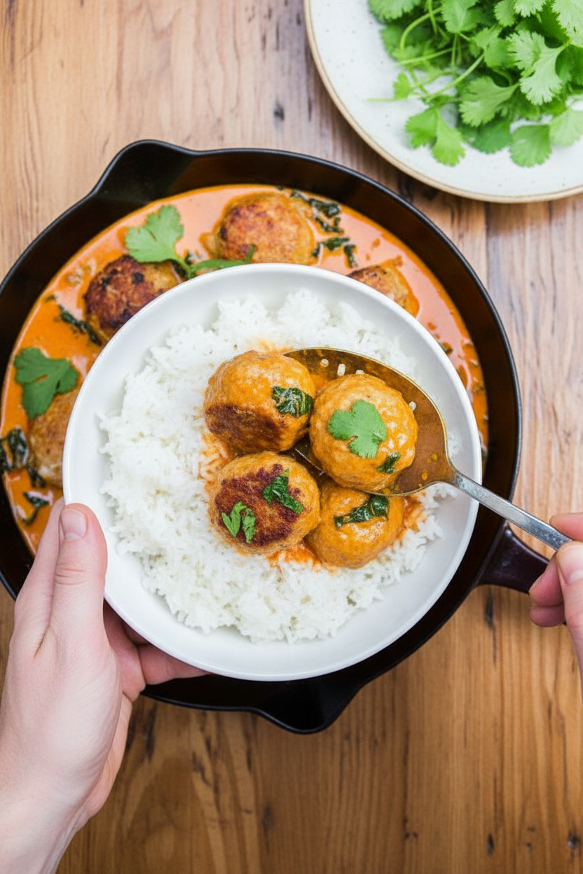 Thai Turkey Curry Meatballs with Kale | Caroline Chambers