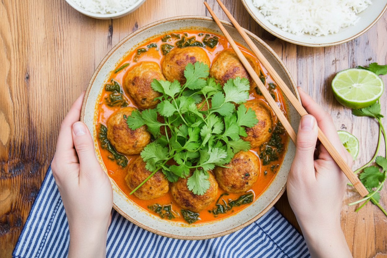Thai Turkey Curry Meatballs with Kale