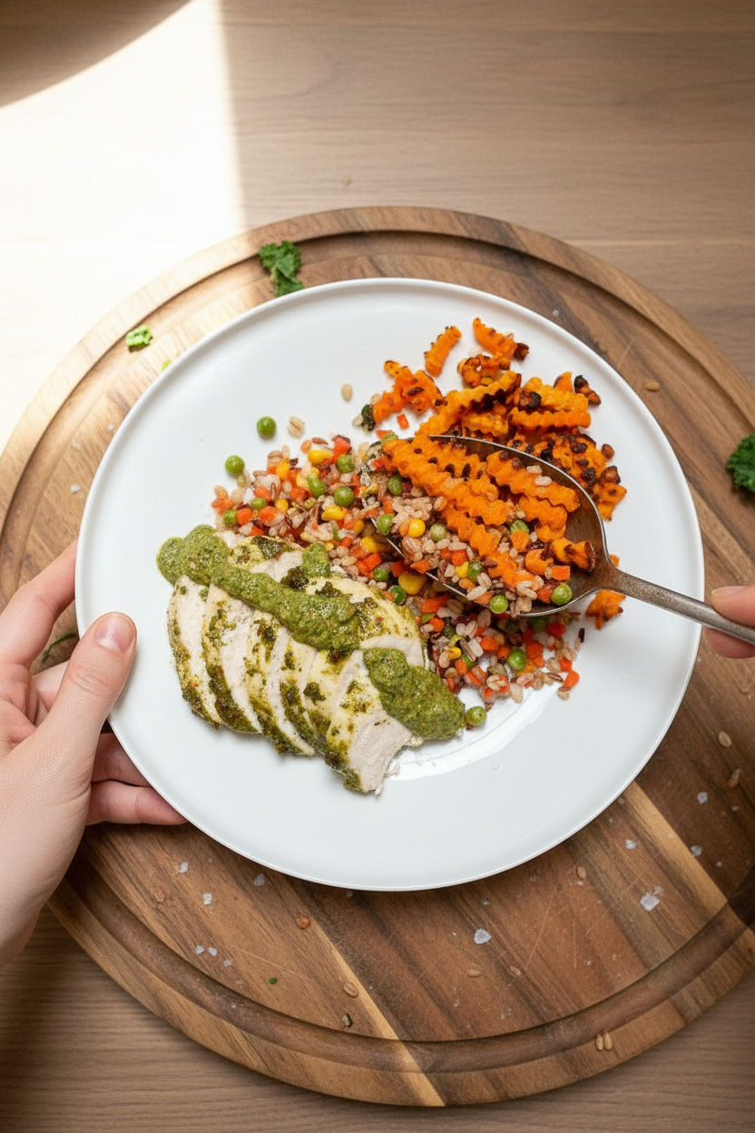 Four-Ingredient Trader Joe's Fall Chicken Sheet-Pan Grain Bowls | Caroline Chambers