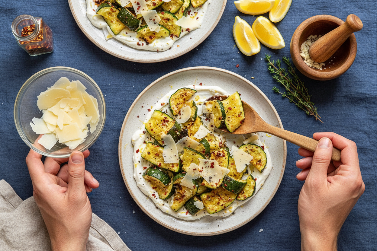 Charred Smashed Zucchini With Lemony Garlic Yogurt