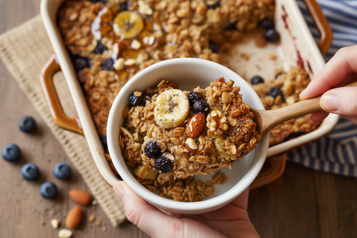 Easy Baked Oatmeal with Fruit and Nuts Recipe