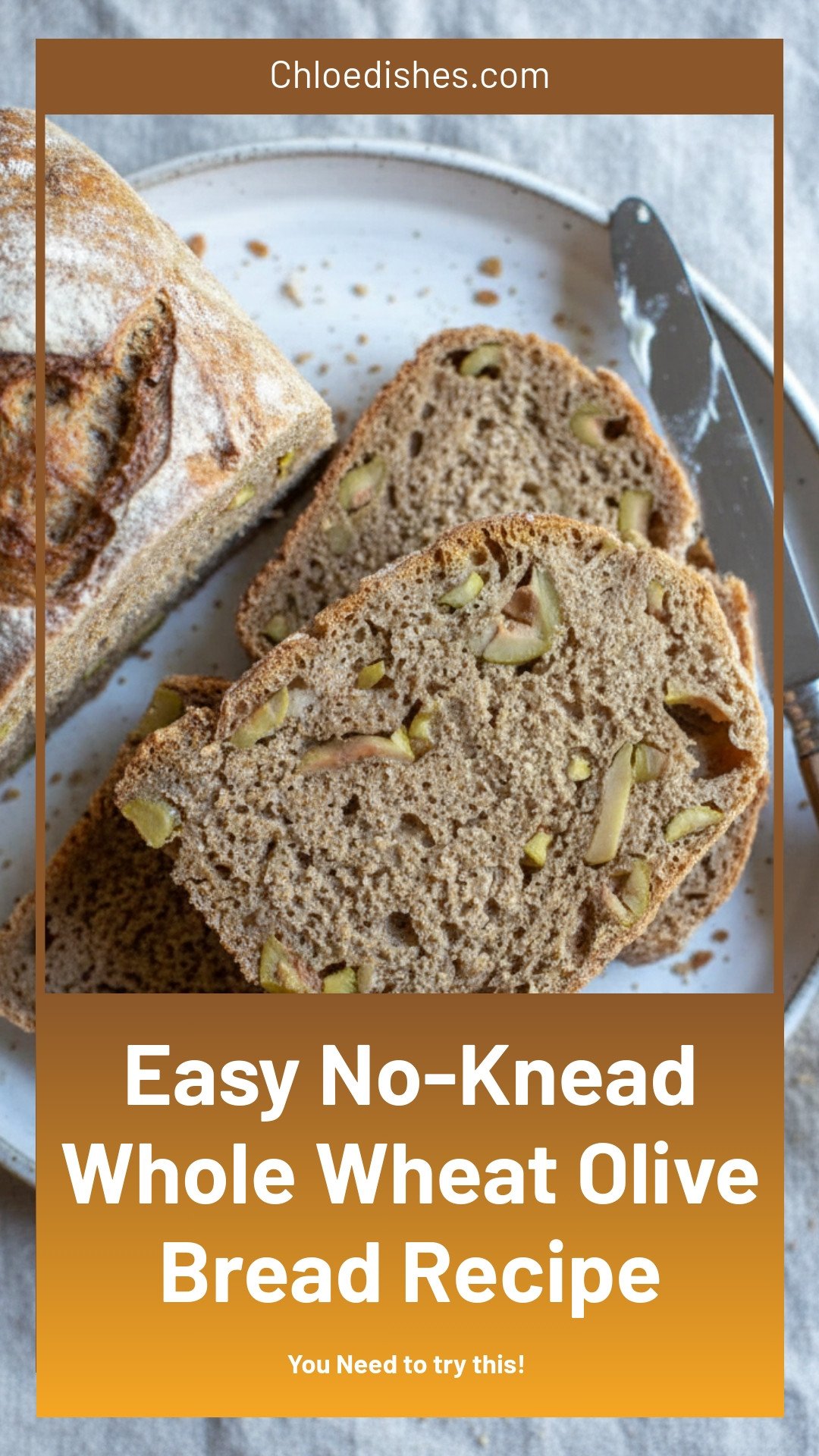Easy No-Knead Whole Wheat Green Olive Bread Recipe