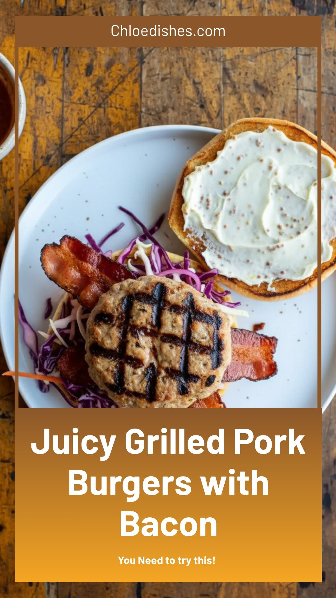 Juicy Grilled Ground Pork Burger Recipe with Bacon