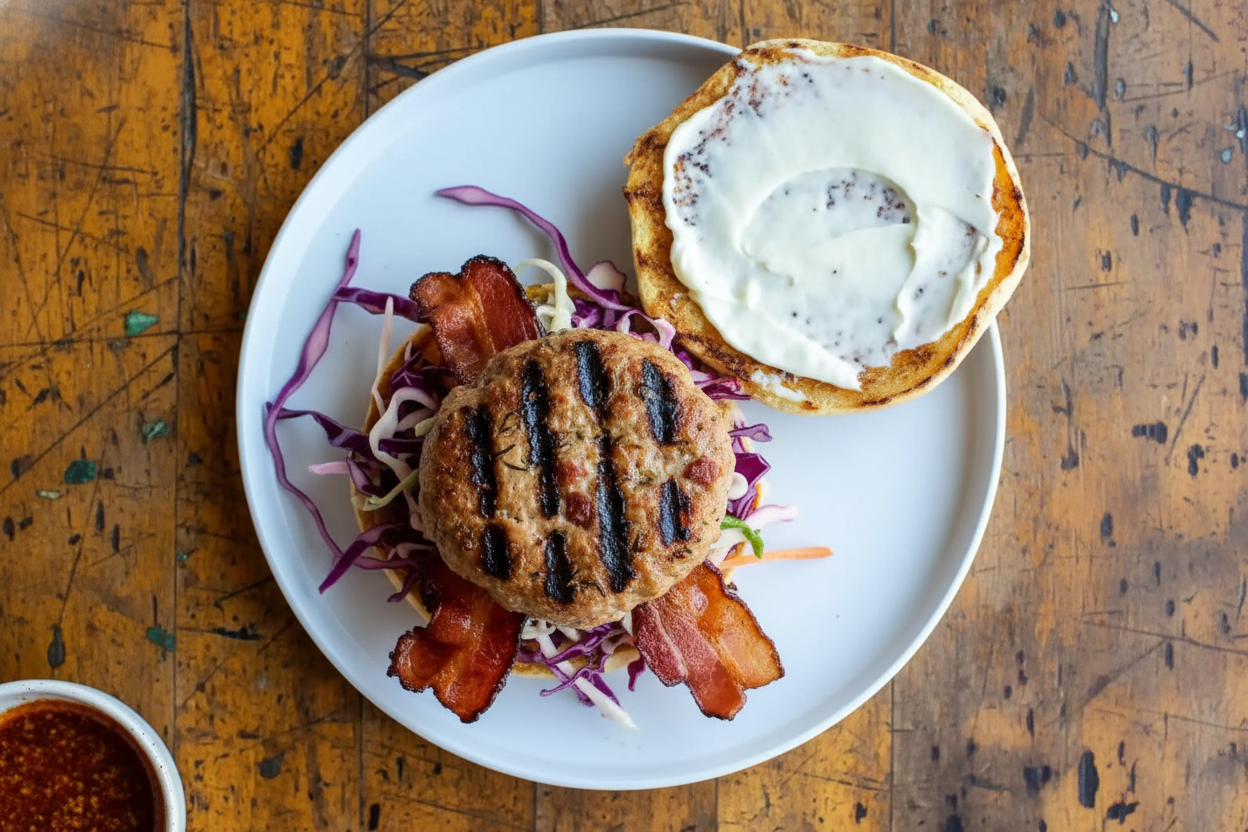 Juicy Grilled Pork Burgers with Bacon