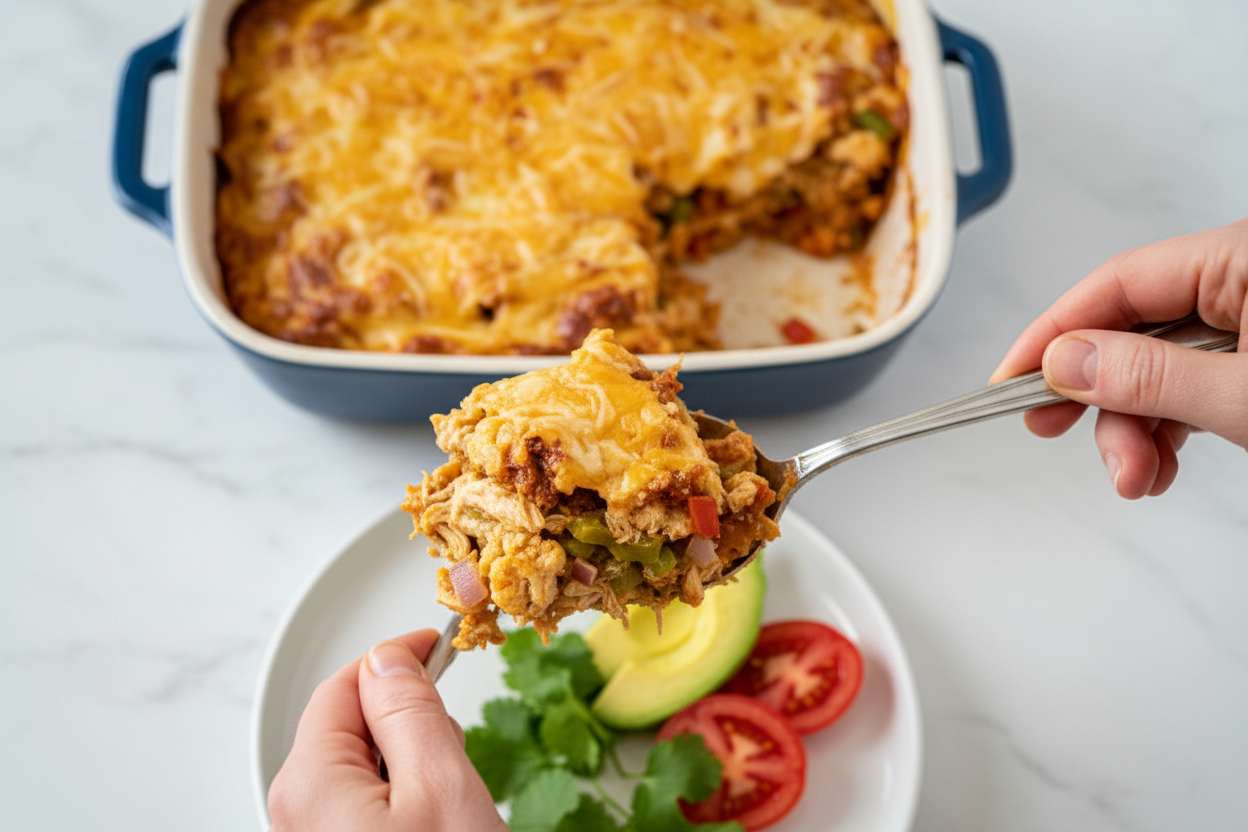 Keto Sour Cream Chicken Enchilada Casserole