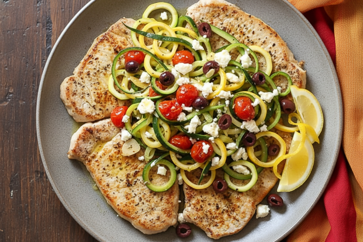 Mediterranean Pork Chops with Julienne Vegetables