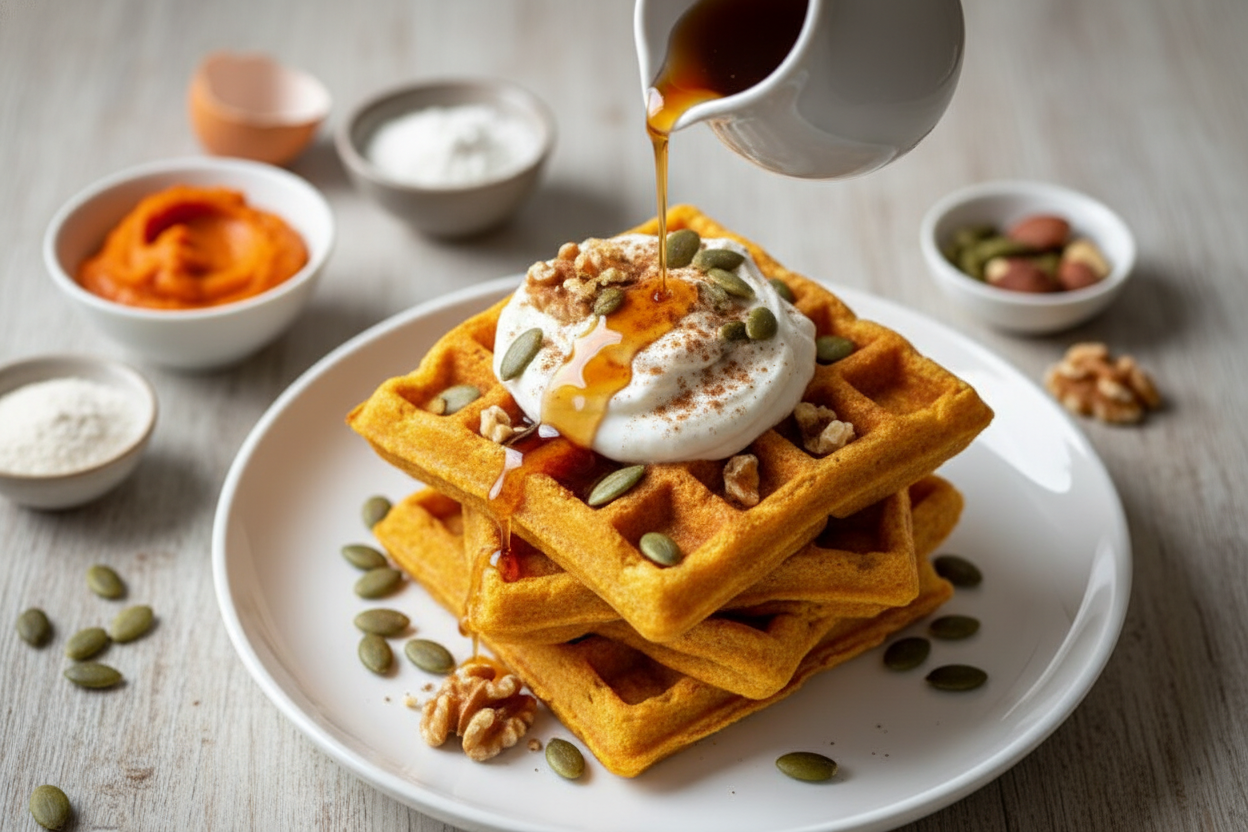 Pumpkin Protein Waffles Healthy Breakfast Recipe