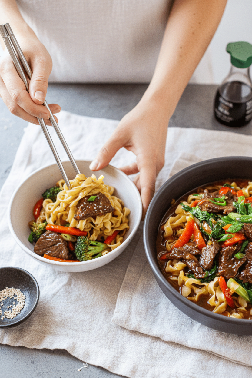 Slow Cooker Korean Beef Noodles Recipe
