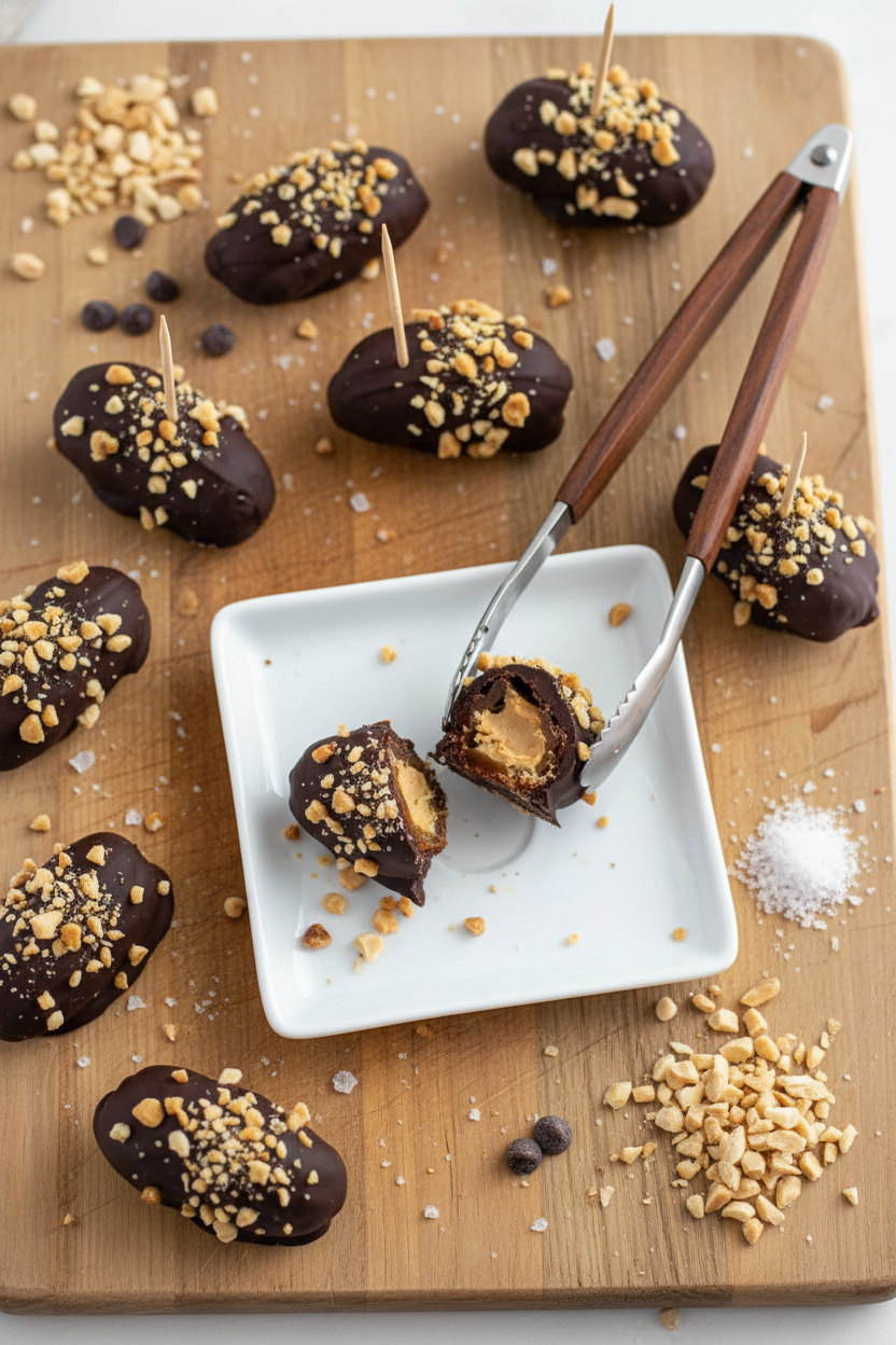 Chocolate Peanut Butter Stuffed Dates - Snickers Style