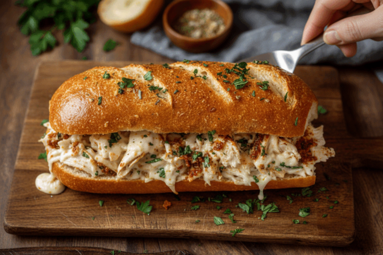 Cheesy Chicken Garlic Bread Sandwich Recipe