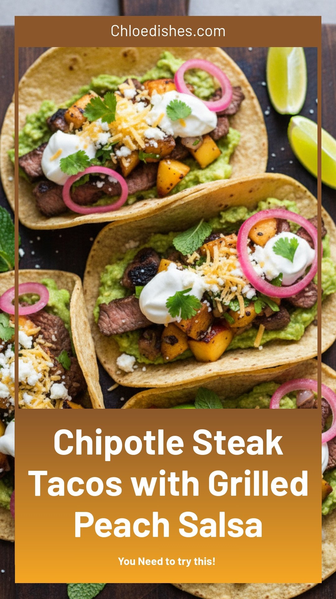 Chipotle Steak Tacos with Grilled Peach Salsa and Mashed Avocado | Caroline Chambers