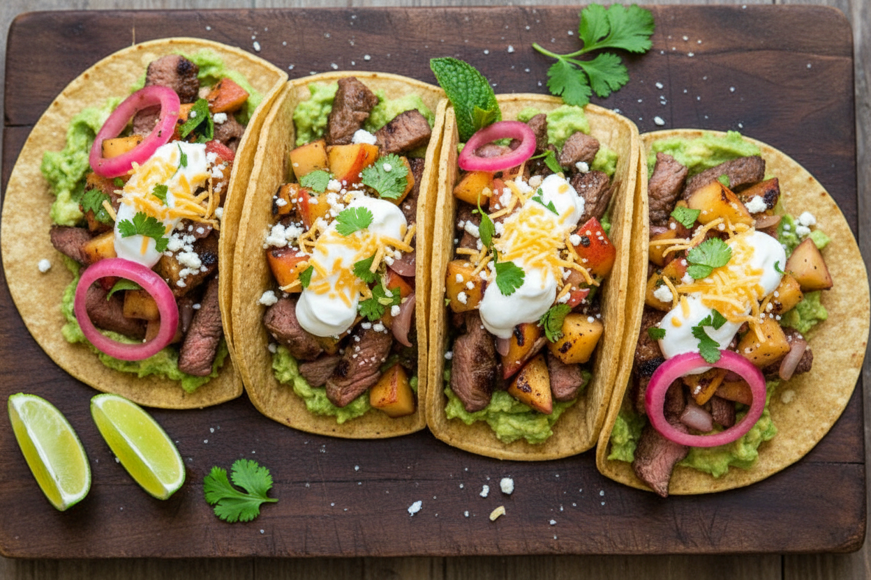 Chipotle Steak Tacos with Grilled Peach Salsa
