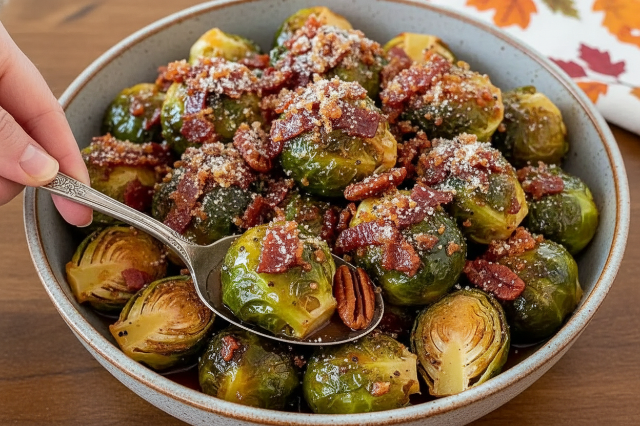 Crispy Maple Bacon Brussels Sprouts Fall Recipe