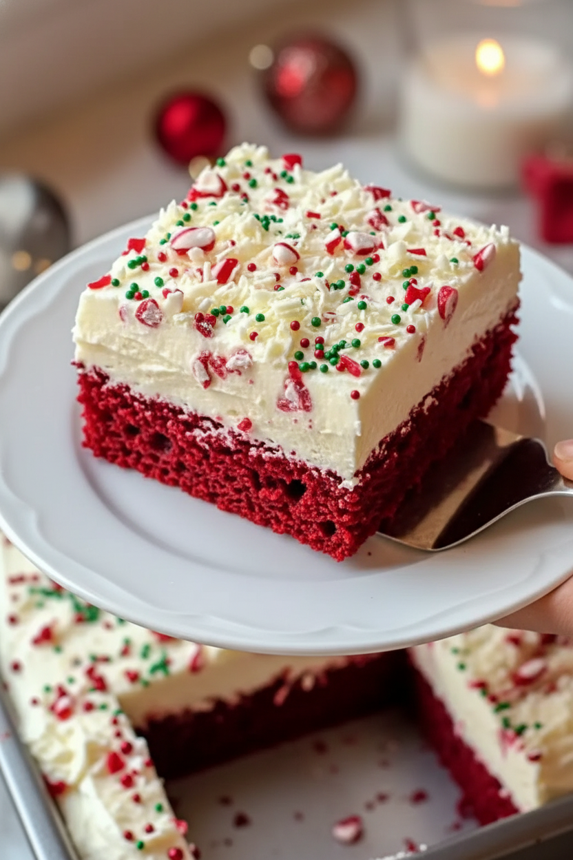 Festive Red Velvet Poke Cake
